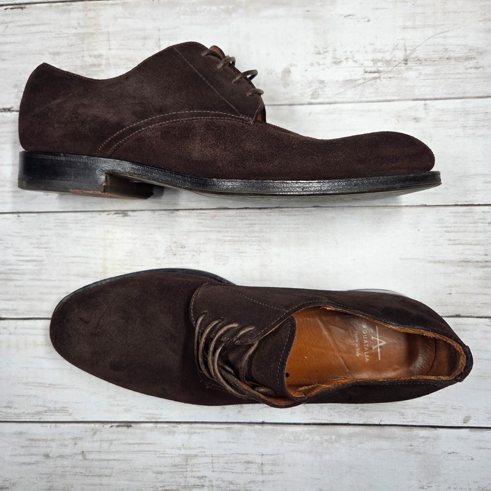 Aquatalia Suede Derby Dress Shoes Italian Brown Mens Size 10.5 Lace Up Round Toe